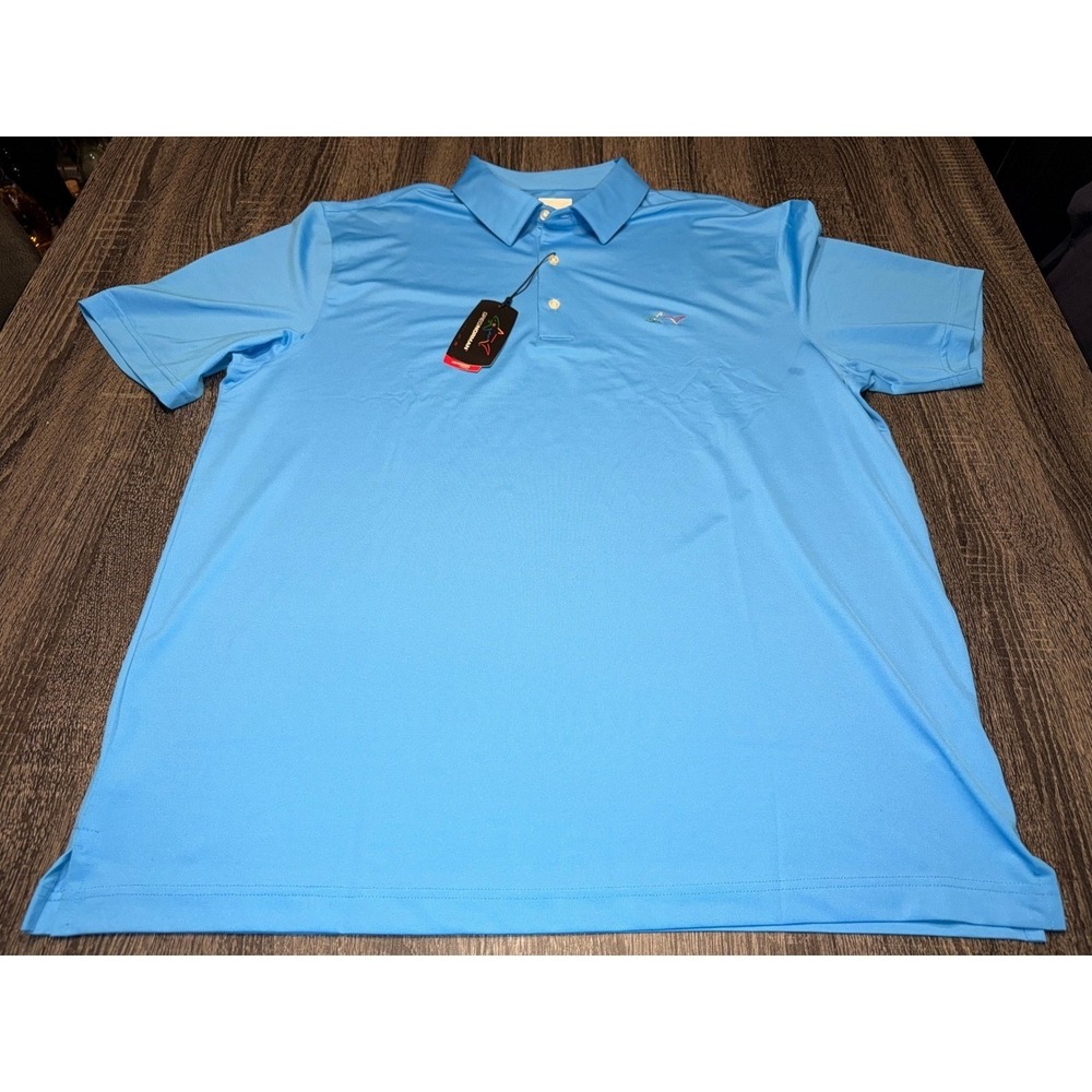 Greg Norman Performance Polo Shirt XL TG Blue Shark Logo Golf Play Dry Fabric